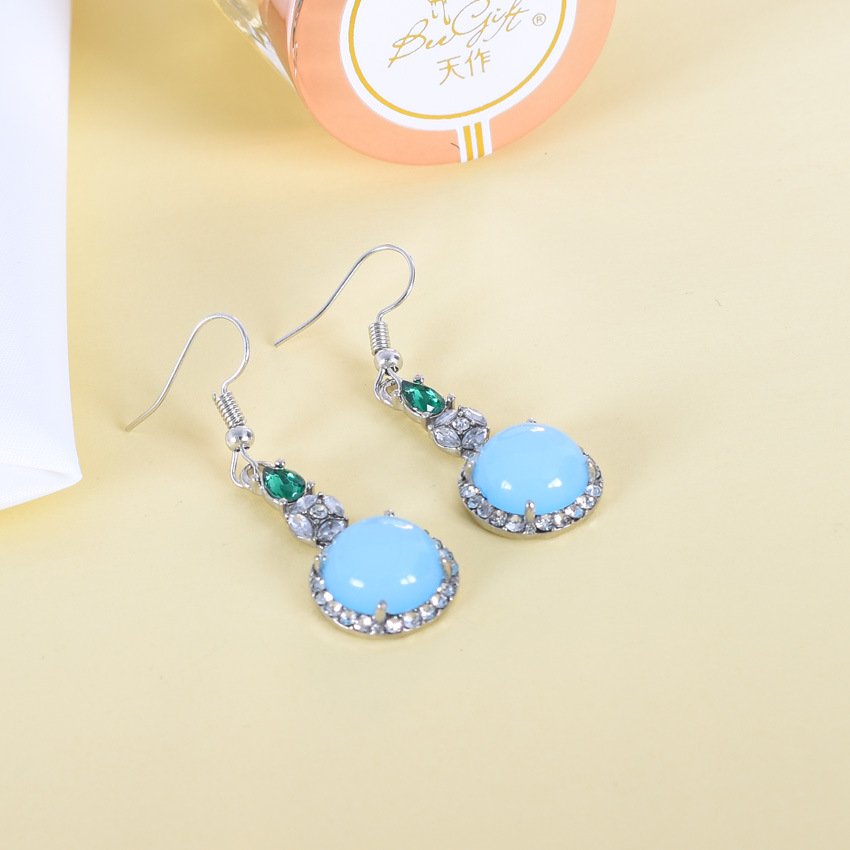 Earrings - ブルーナチュラルジェイドイヤリングヴィンテージデザイナーお守り高級本物のジュエリー彫刻宝石幸運のお守りファッションアクセサリー