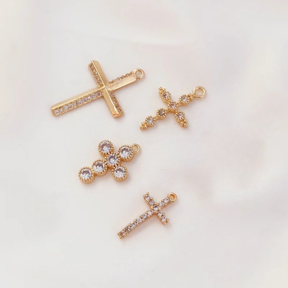 Cross Pendant Necklace Gold - 14Kゴールドメッキジルコンクロスペンダントブレスレット、ネックレスペンダント、DIYイヤリングとアクセサリー