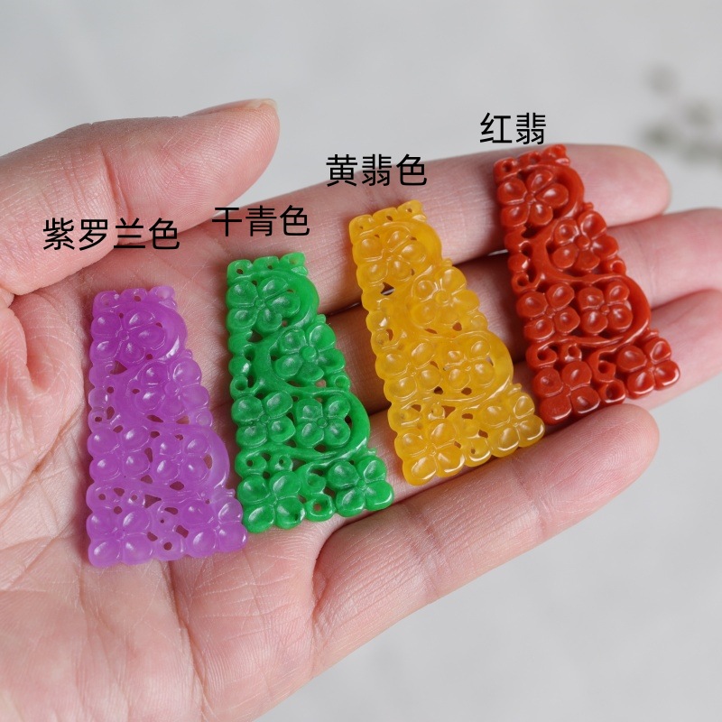 Earrings - 1pc 天然翡翠 4 色両面中空彫刻アクセサリー DIY イヤリングファッションリアルジュエリーチャームお守り高級