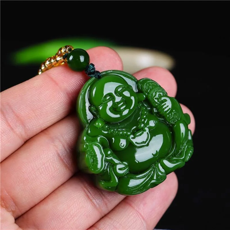 中国の緑のヒスイ弥勒仏ペンダントネックレスチャーム硬玉ジュエ - Necklaces のレビューと価格