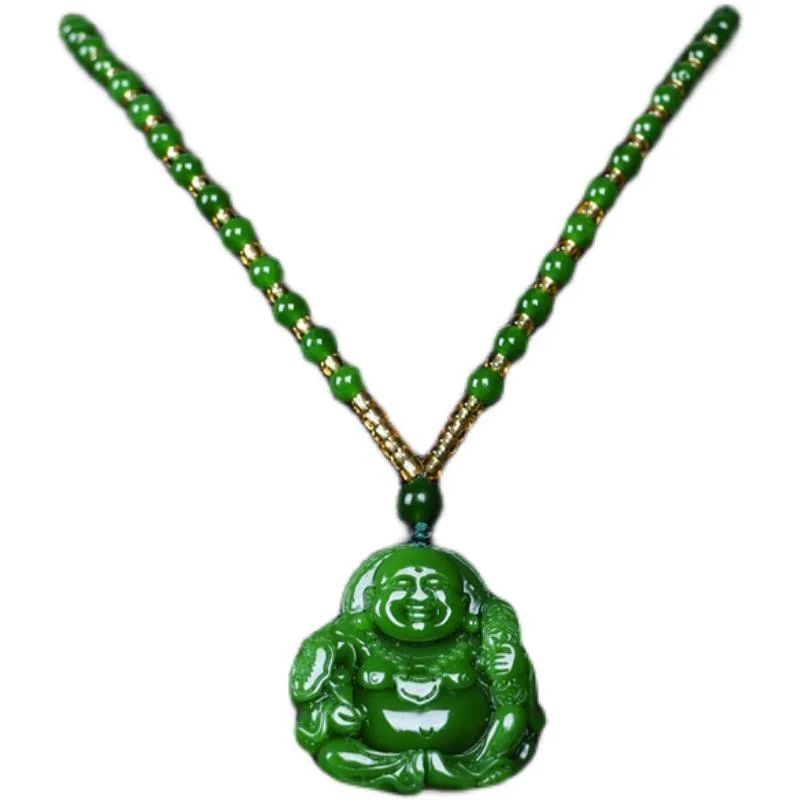 中国の緑のヒスイ弥勒仏ペンダントネックレスチャーム硬玉ジュエ - Necklaces のレビューと価格