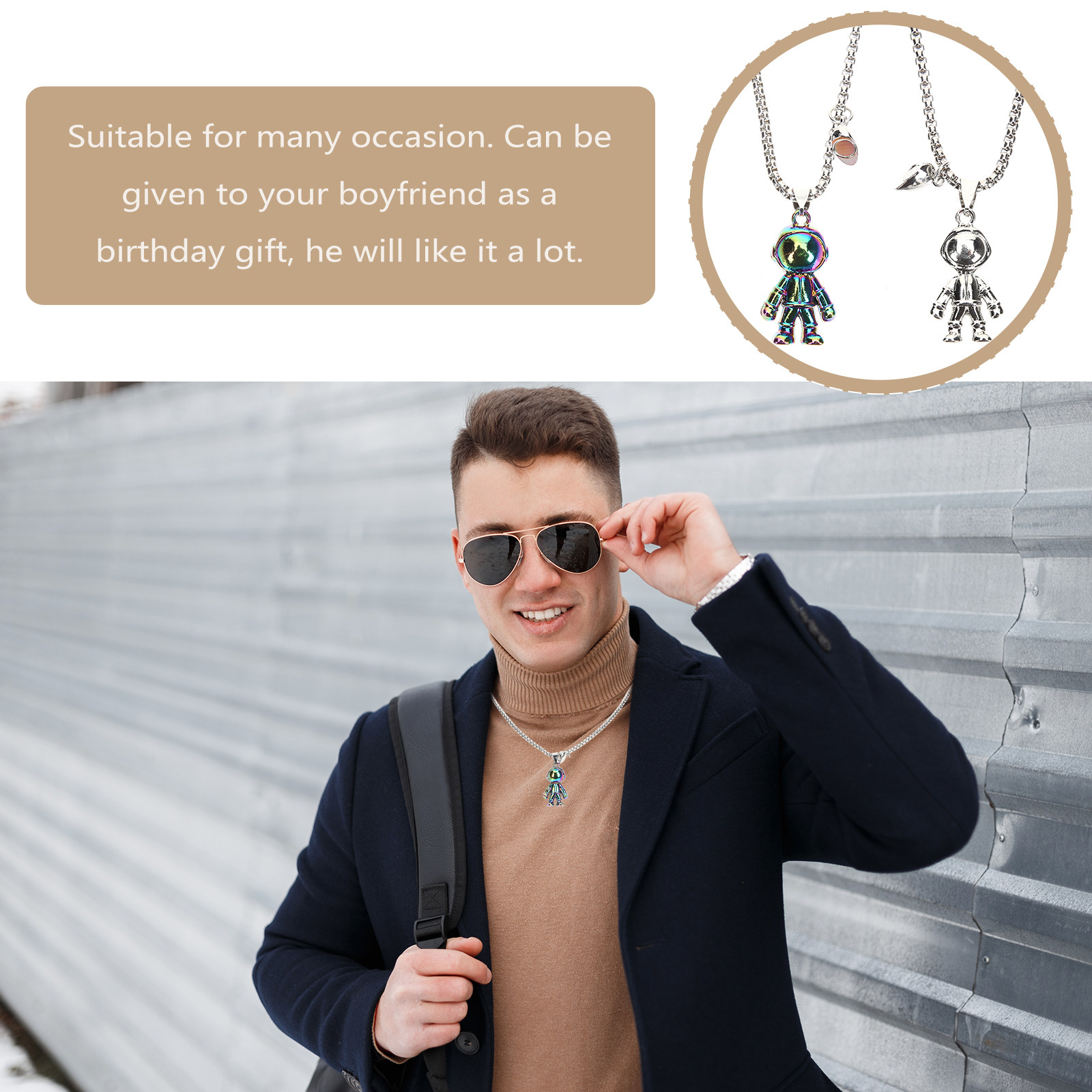 宇宙飛行士のチャームが付いた、お揃いのペアネックレス。磁石式 - Magnetic Couple Matching Necklaces のレビューと価格