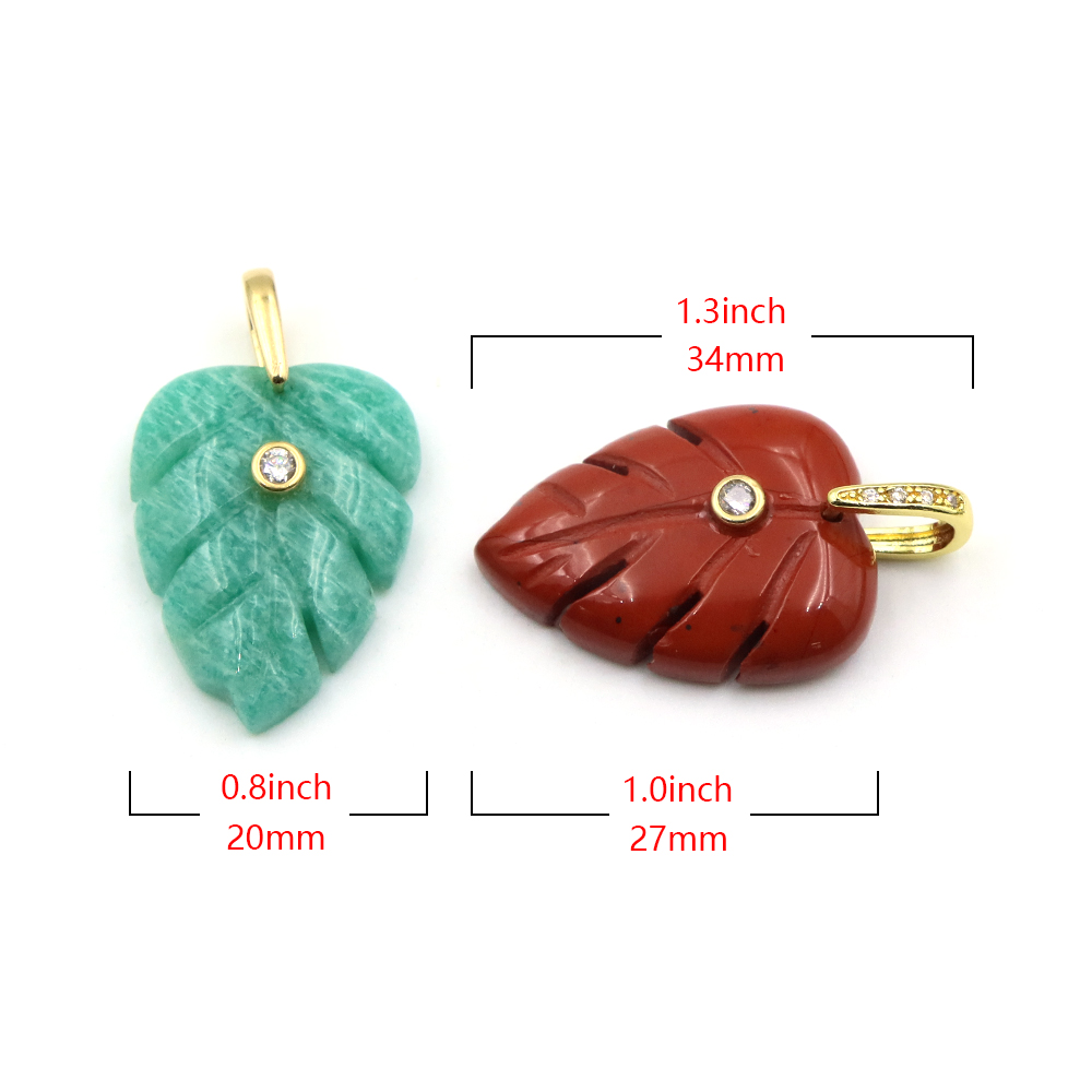 トレンディなリーフ天然宝石チャームペンダント アマゾナイト  - Crystal Pendant Necklace Natural Stone のレビューと価格
