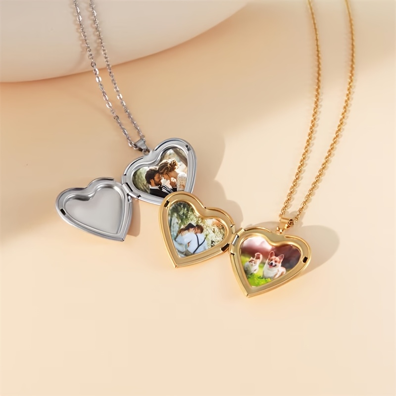 パーソナライズされた1/2写真入りハート型ロケットペンダント - Heart Locket Necklace Photo のレビューと価格