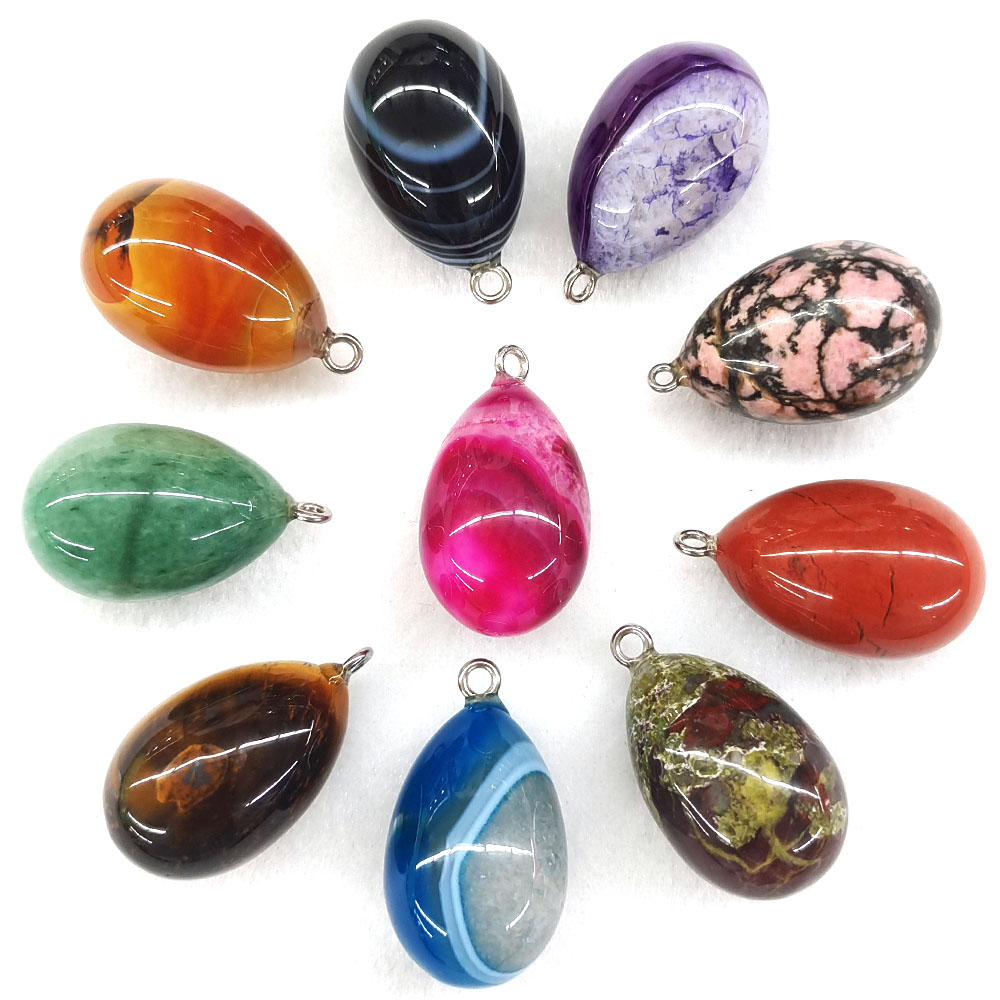 30x19mmのミニサイズの卵型ペンダント。天然石、ヒーリン - Crystal Pendant Necklace Natural Stone のレビューと価格