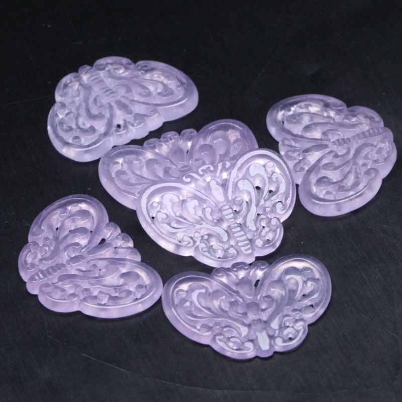 2pc ナチュラルパープルヒスイ中空ビーズ蝶ペンダント翡翠エ - Necklaces のレビューと価格