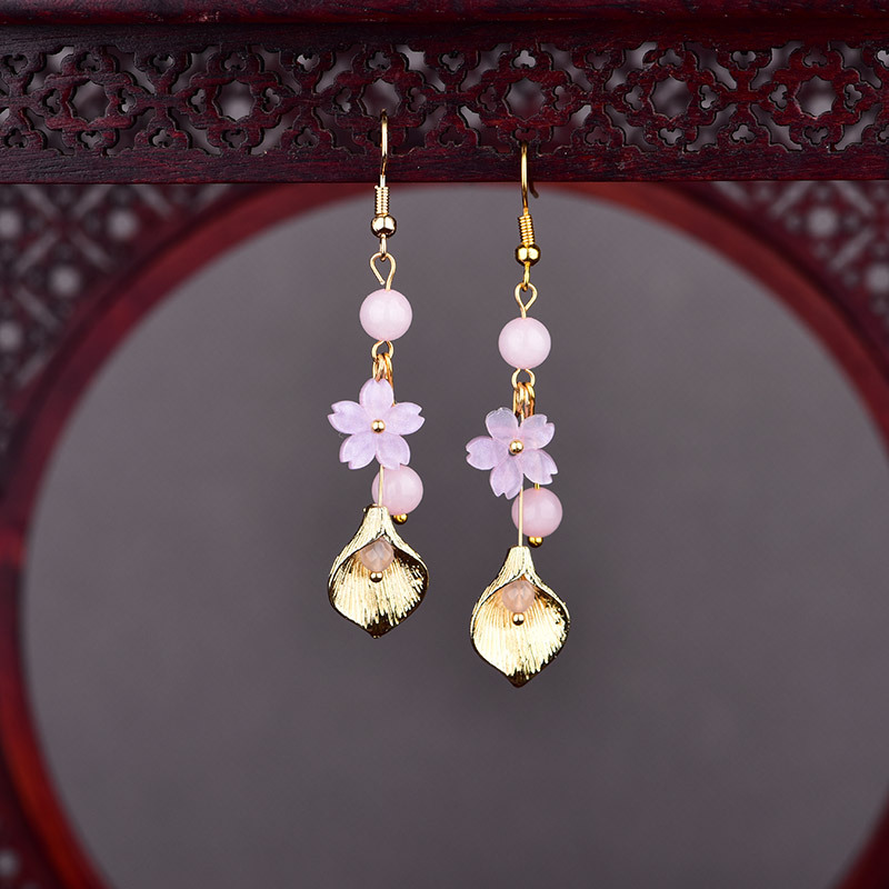 ピンク天然翡翠の花のイヤリングヴィンテージギフト女性のための - Earrings のレビューと価格