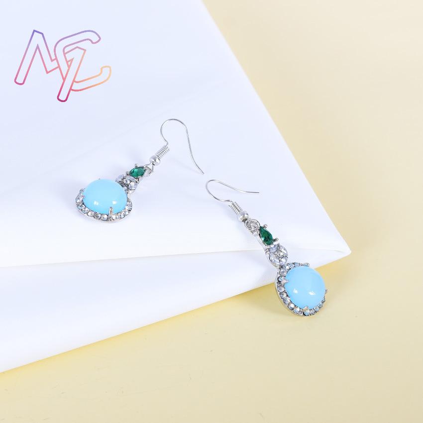 ブルーナチュラルジェイドイヤリングヴィンテージデザイナーお守 - Earrings のレビューと価格
