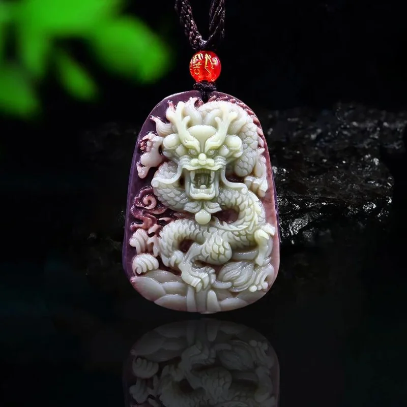 男性と女性のための紫色の石のペンダント,ドラゴンの形をしたネ - Necklaces のレビューと価格