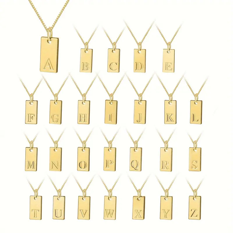 小さな正方形 26 頭文字タグペンダントネックレス女性のため - Initial Letter Necklace 18K Gold のレビューと価格