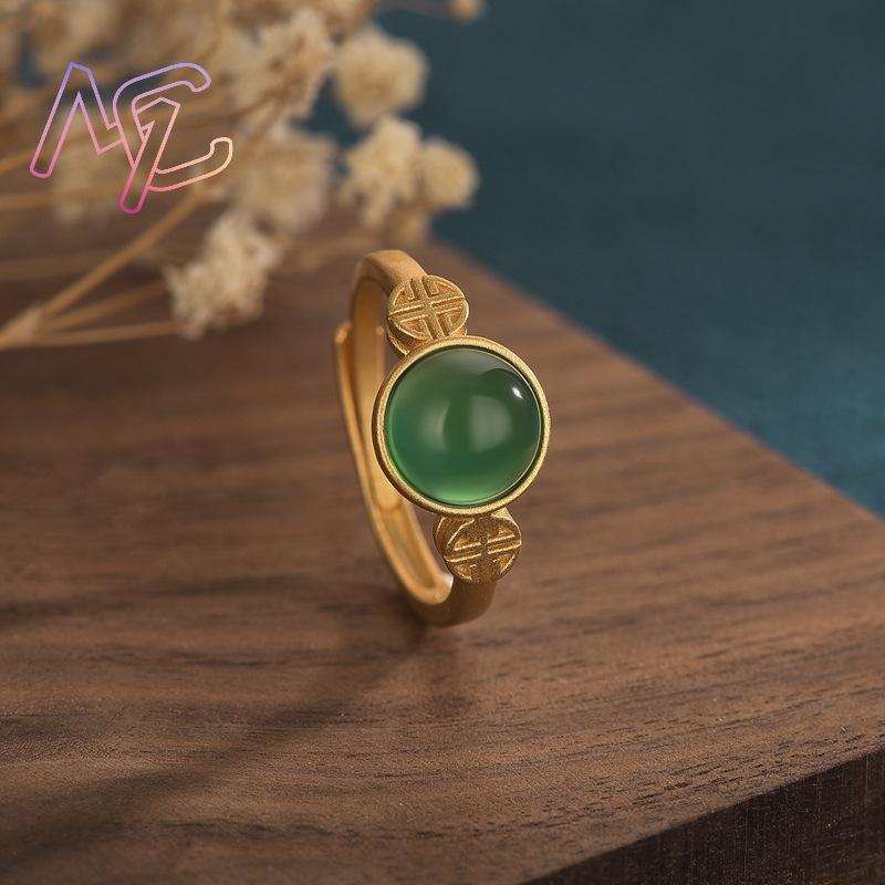 天然翡翠リング 本物の宝石彫刻 アミュレット チャーム 調節 - Rings のレビューと価格